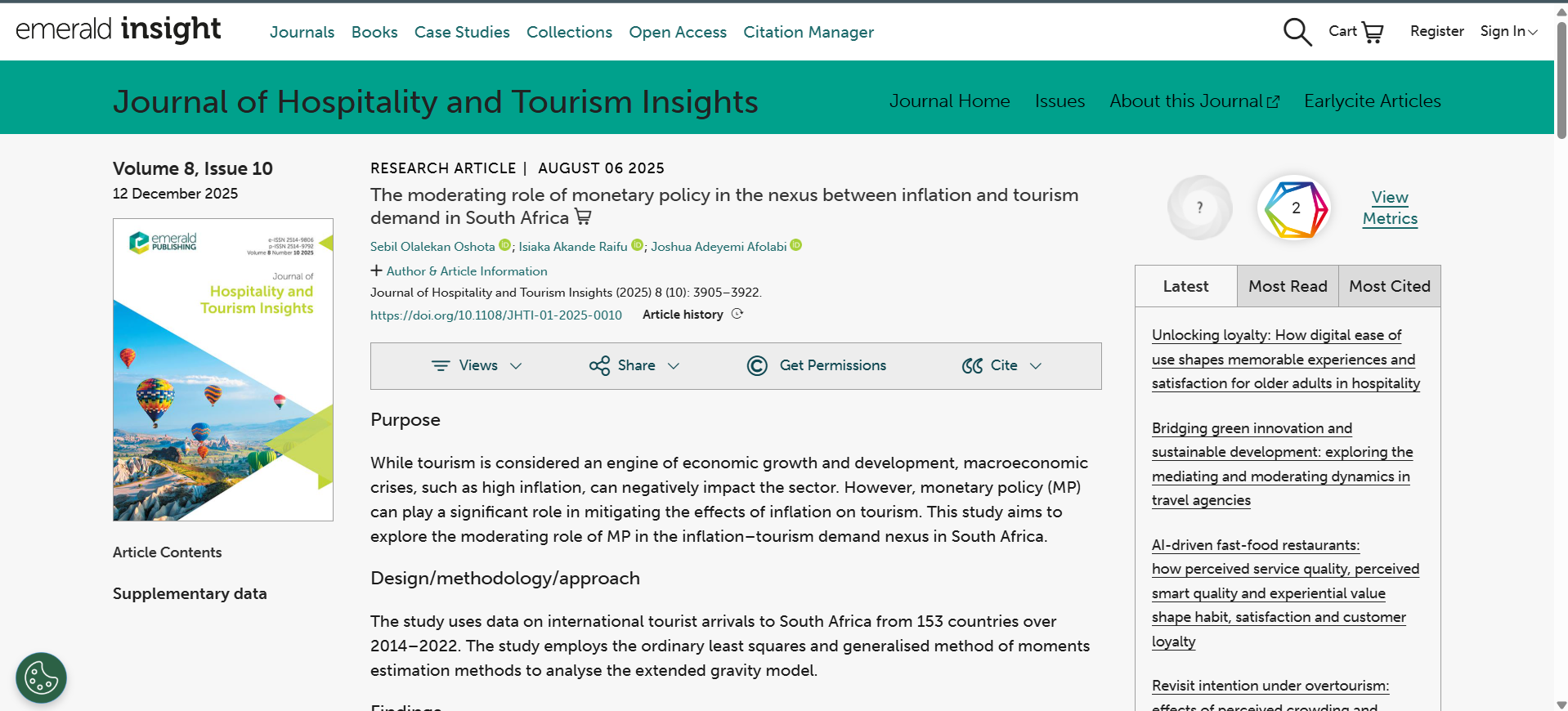 The moderating role of monetary policy in the nexus between inflation and tourism demand in South Africa