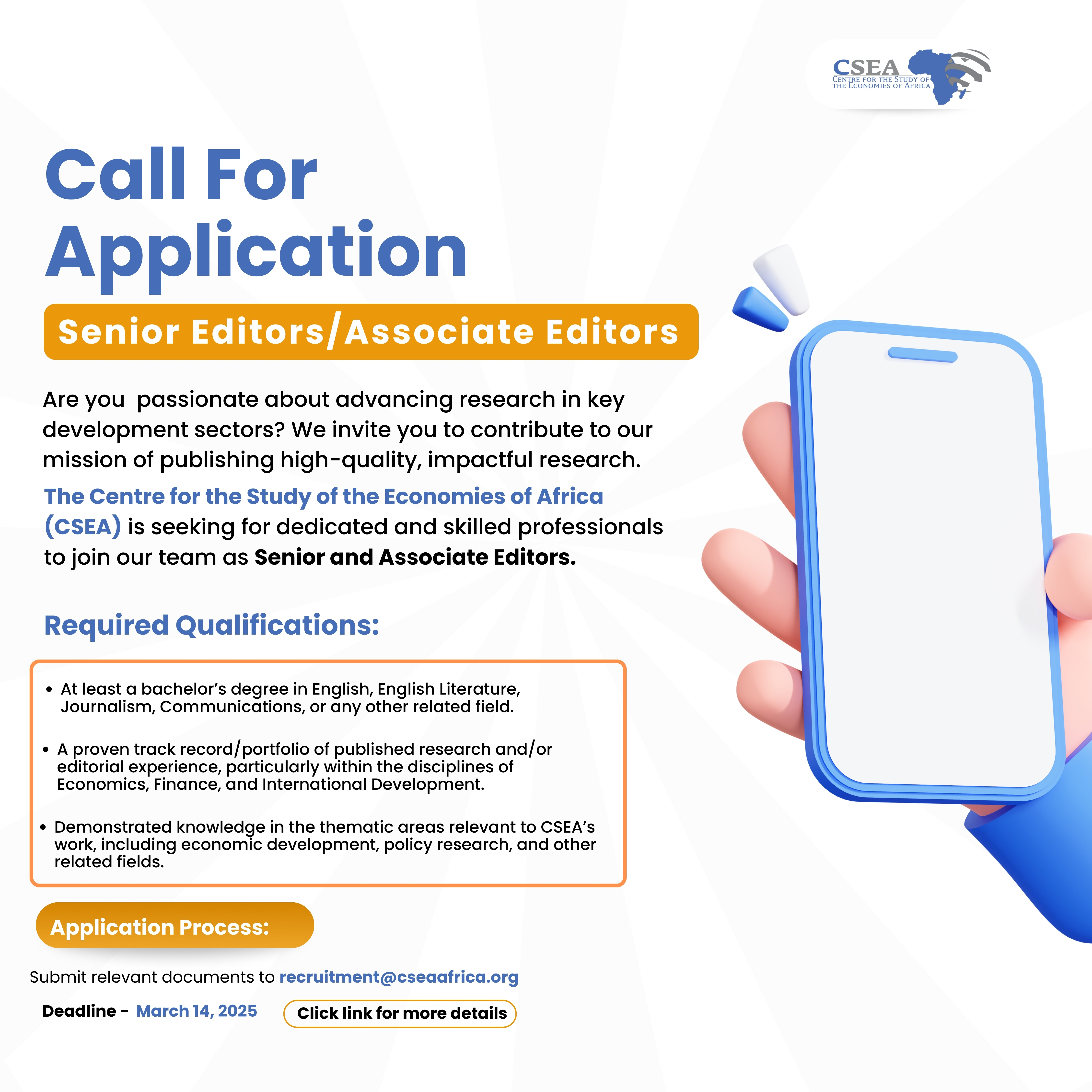 Call for Application-Senior Editors/Asociate Editors