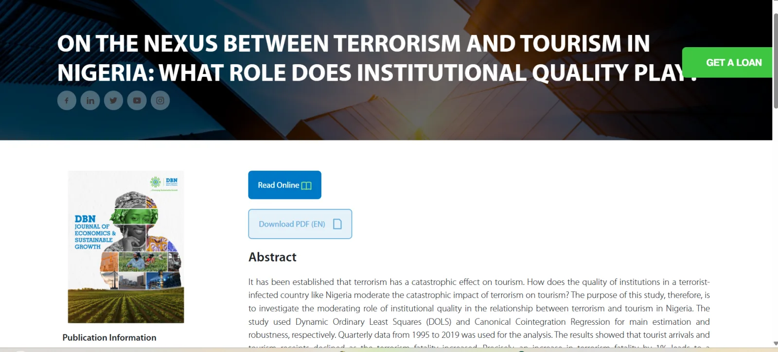 On the Nexus Between Terrorism and Tourism in Nigeria: What Role Does Institutional Quality Play?