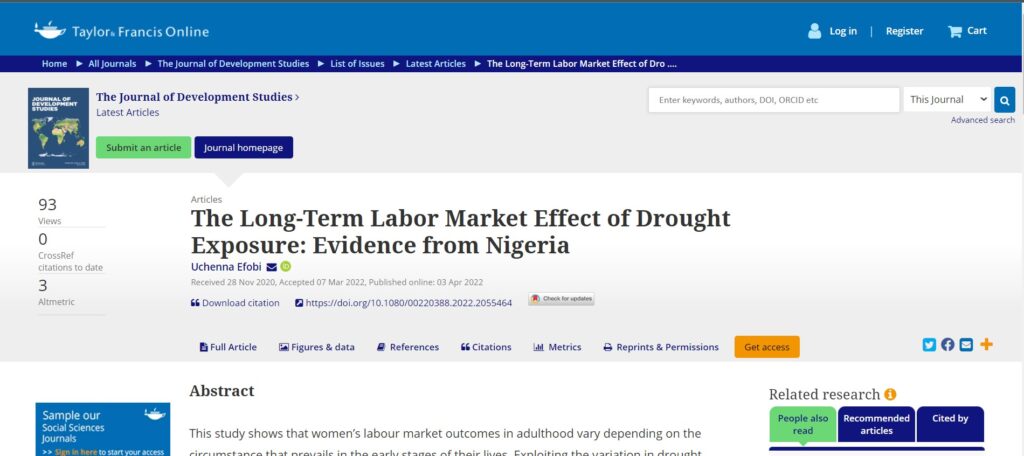 The Long-Term Labor Market Effect of Drought Exposure: Evidence from Nigeria