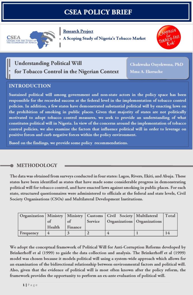 Understanding Political Will  for Tobacco Control in the Nigerian Context