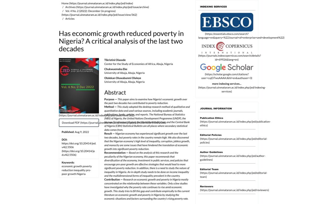 Has economic growth reduced poverty in Nigeria? A critical analysis of the last two decades