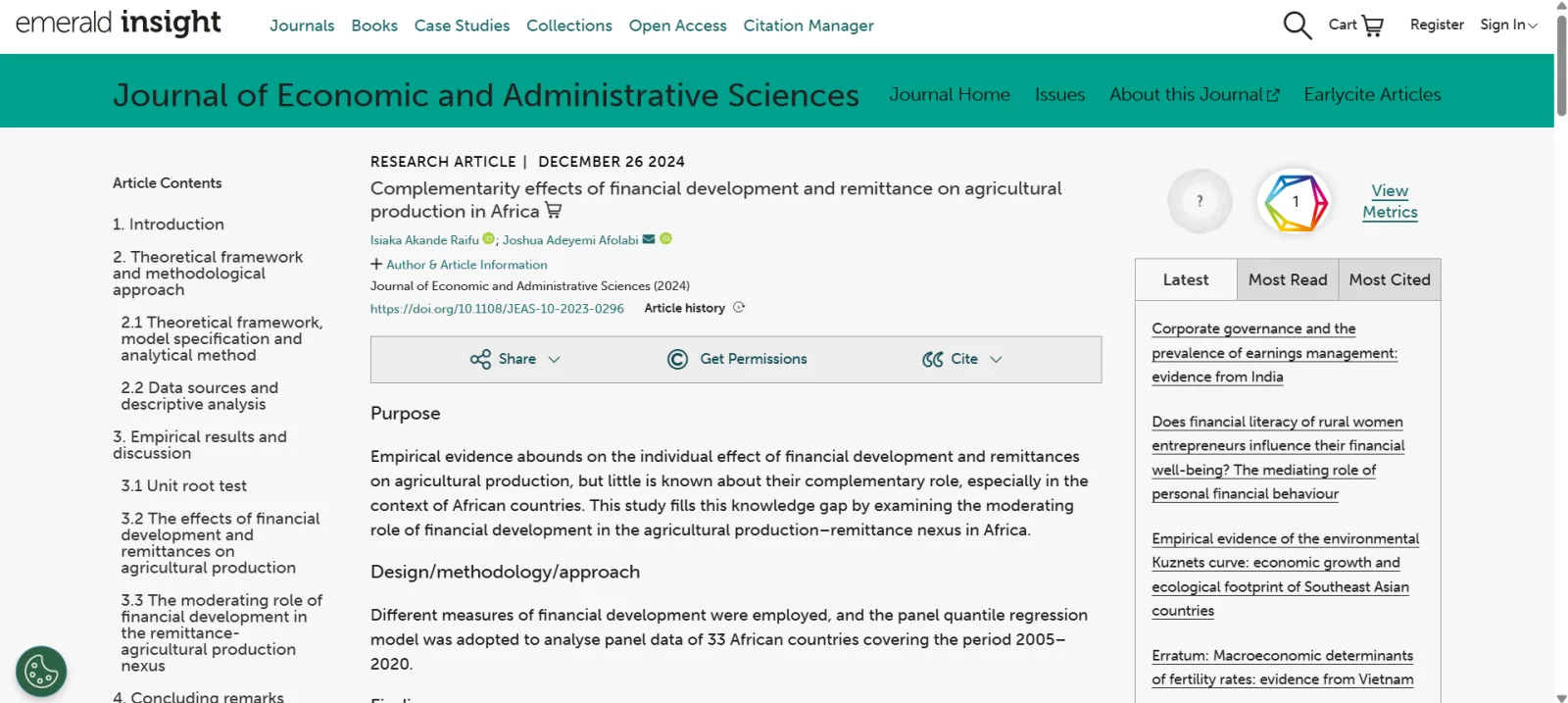 Complementarity effects of financial development and remittance on agricultural production in Africa