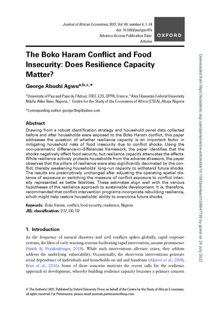 The Boko Haram Conflict and Food Insecurity: Does Resilience Capacity Matter?