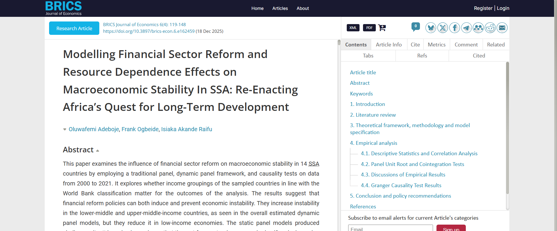 Modelling Financial Sector Reform and Resource Dependence Effects on Macroeconomic Stability In SSA: Re-Enacting Africa’s Quest for Long-Term Development