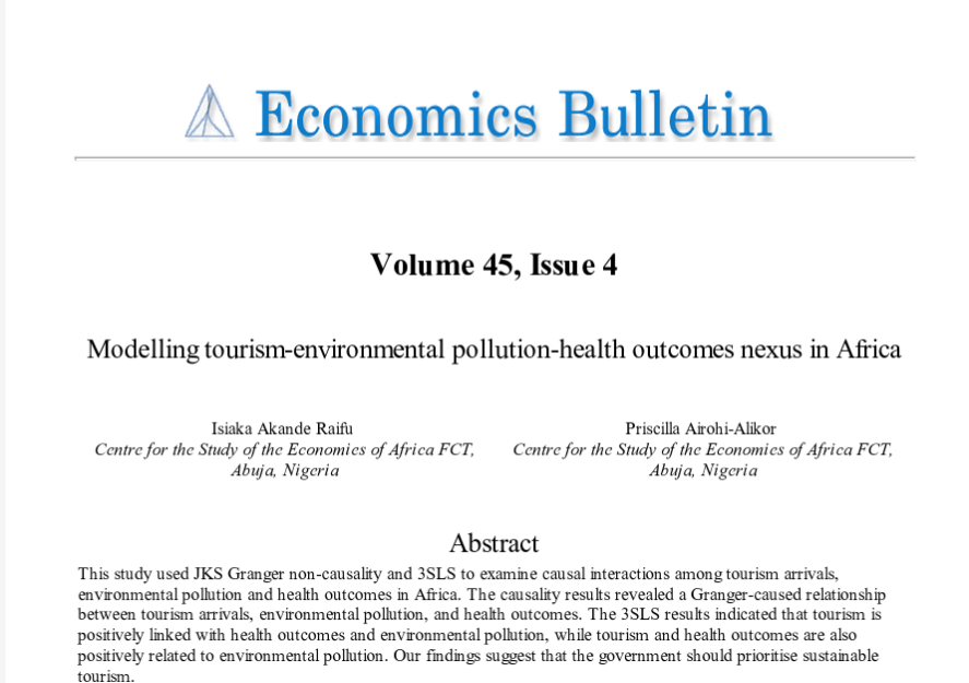 Modelling Tourism-Environmental Pollution-Health Outcomes Nexus in Africa.