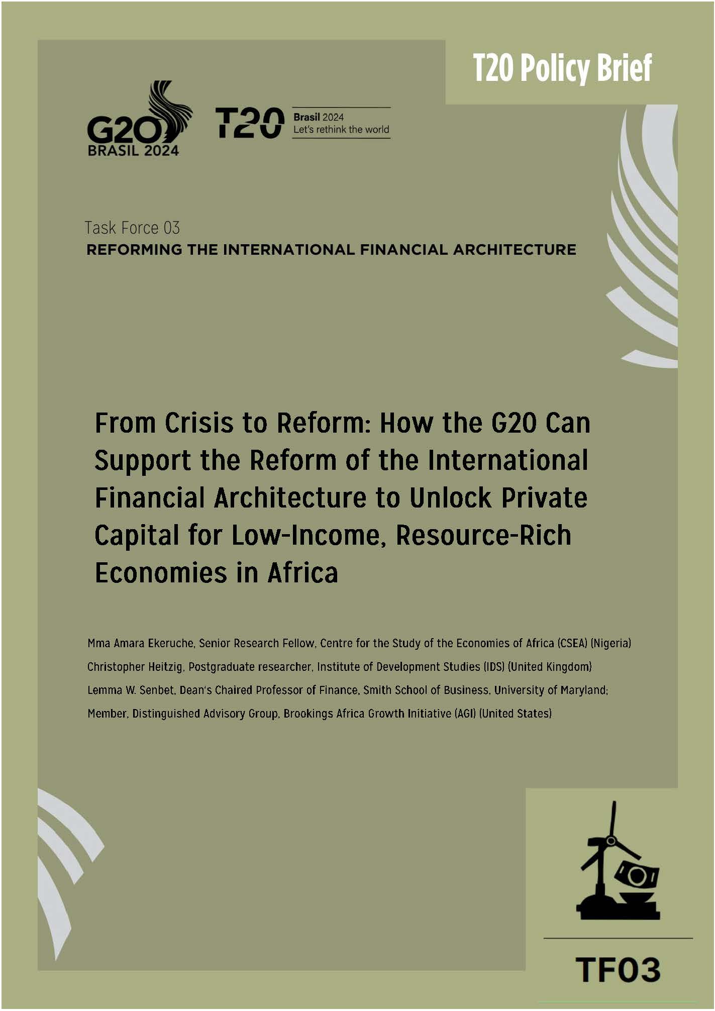 From Crisis to Reform: How the G20 can Support the Reform of the financial Architecture to unlock private capital for Low-Income, Resource- Rich economies in Africa