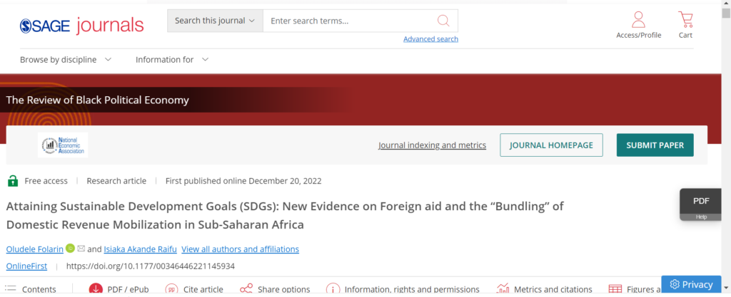 Attaining Sustainable Development Goals (SDGs): New Evidence on Foreign aid and the “Bundling” of Domestic Revenue Mobilization in Sub-Saharan Africa