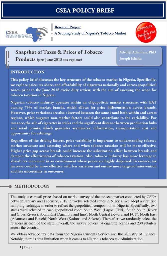 Snapshot of Taxes & Prices of Tobacco Products