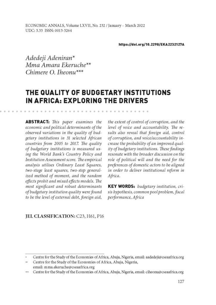 The Quality of Budgetary Institutions In Africa: Exploring the Drivers